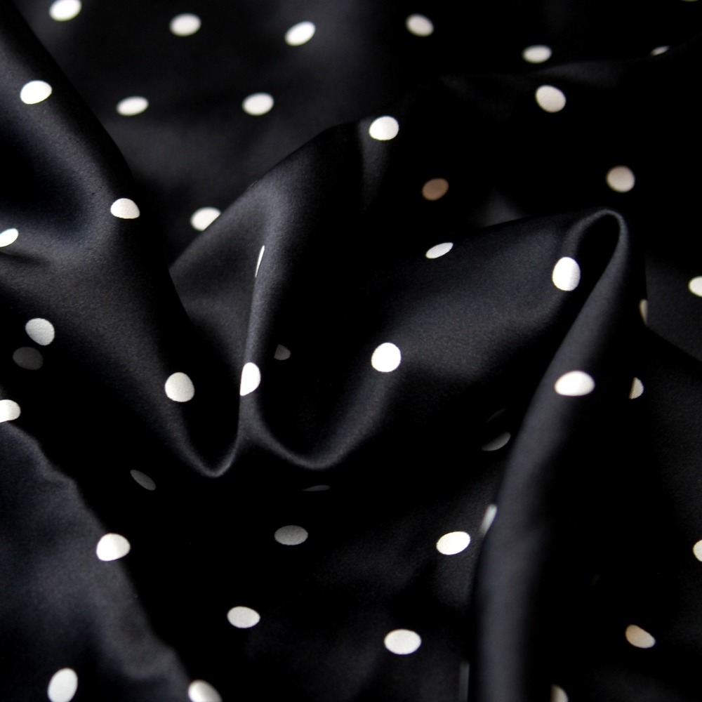 Black White Polka Dot 100 Pure Silk Charmeuse 19mm Fabric By Half Yard 44" width